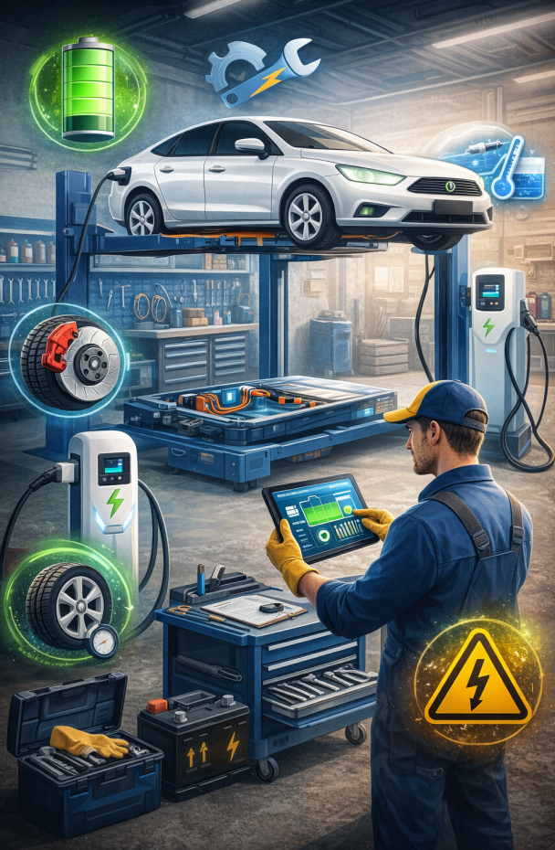 Onderhoud van elektrische voertuigen in garage